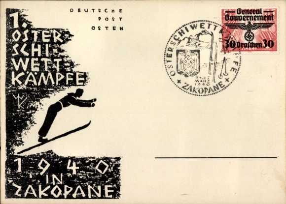 Artist Postcard Zakopane Poland, 1st Easter Ski Competitions 1940