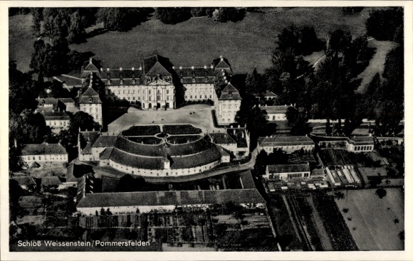 Ak Pommersfelden, Blick auf Schloss Weißenstein, Fliegeraufnahme