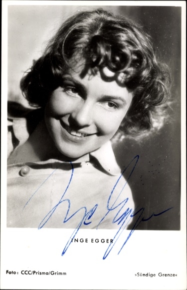 Postcard actress Inge Egger, Sinful Border, portrait, autograph