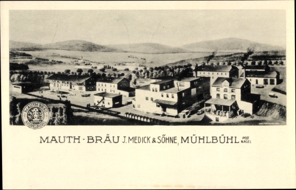 Postcard Mühlbühl Nagel in the Fichtelgebirge of Upper Franconia, Mauth Bräu, J. Medick &amp; Sons, brewery