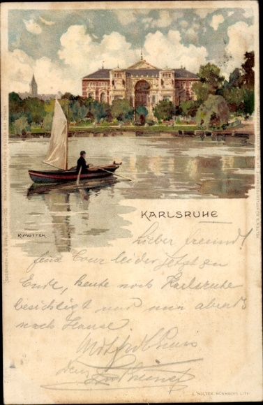 Artist Chromo-Litho Mutter, K., Karlsruhe in Baden Württemberg, park, rowing boat