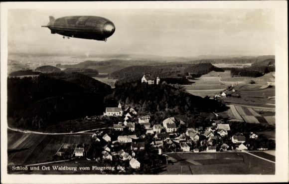 PC Waldburg in Württemberg, Zeppelin over the city, castle, aerial photo