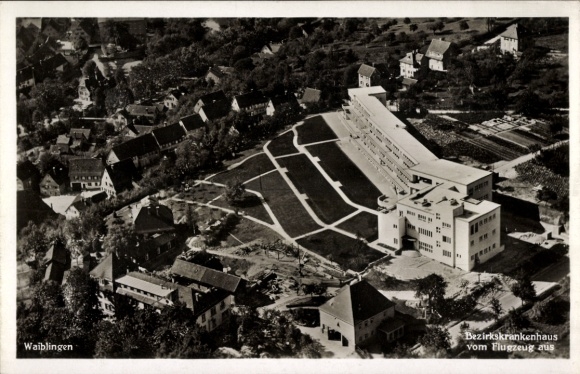 Postcard Waiblingen in Württemberg, aerial photograph, district hospital