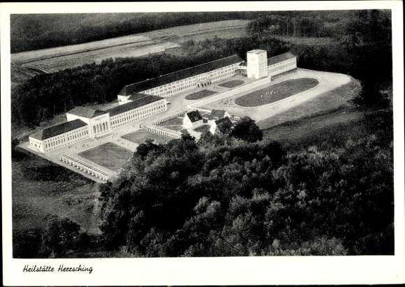 Postcard Herrsching am Ammersee, aerial photograph of the sanatorium