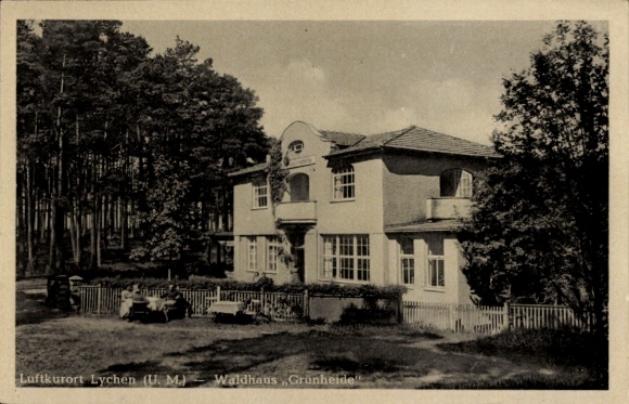 Ak Lychen in der Uckermark, Waldhaus Grünheide, Luftkurort  Gebäude, Wald