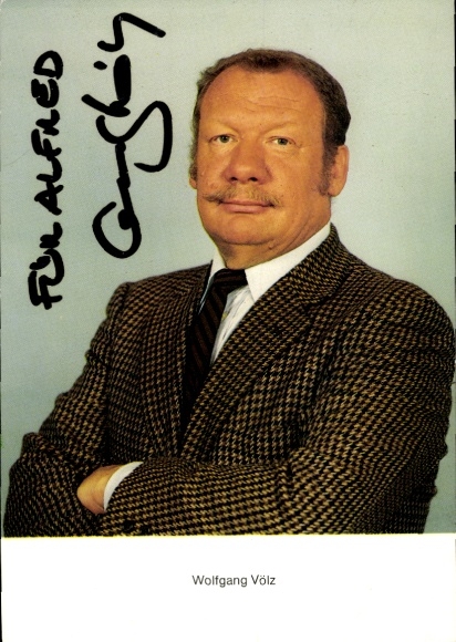 Postcard actor Wolfgang Völz, portrait, autograph