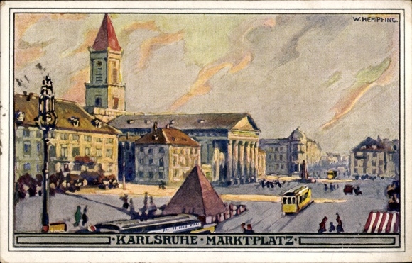 Artist Postcard Hempfing, W., Karlsruhe in Baden Württemberg, Market Square