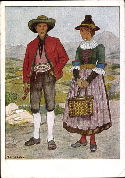 Artist Postcard Fossel, ME, folk costume from the Lesachtal