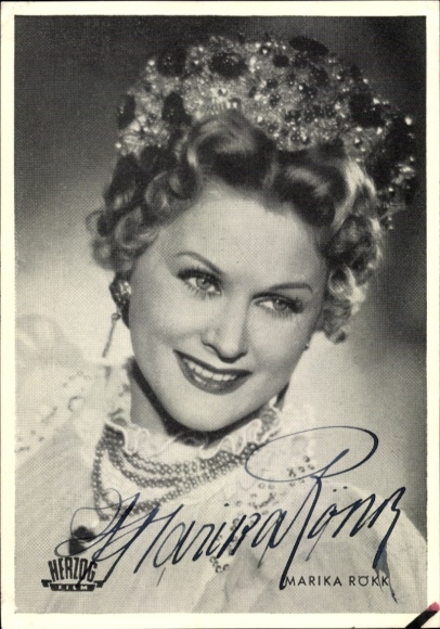 Ak actrice Marika Rökk, portret, handtekening, haaraccessoires