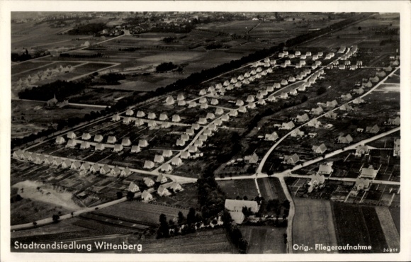 Postcard Lutherstadt Wittenberg, aerial photograph, suburban settlement, residential buildings