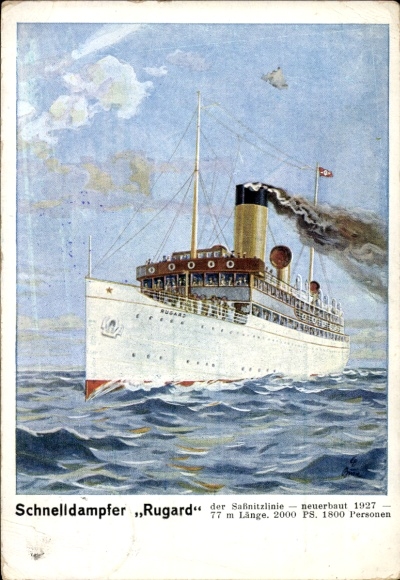 Kunstenaar Ansichtkaart Express Steamer Rugard, JF Braunlich