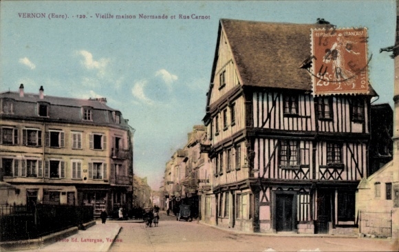 Ak Vernon Eure, Vielle maison Normande, Rue Carnot, alte Gebäude, Stadtansicht