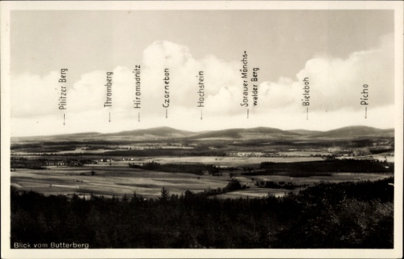 Ak Bischofswerda Sachsen, Berggasthaus Butterberg, Inh. Richard Müller, Aussicht, Bergpanorama