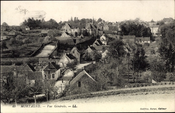 Ak Mortagne au Perche Orne, Aussicht auf  hügelige Landschaft, Gebäude, Bäume
