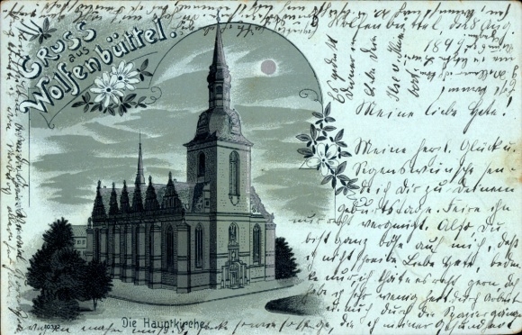 Mondschein Litho Wolfenbüttel in Niedersachsen, Hauptkirche