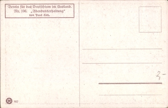 Artist Postcard Hey, Paul, Evening Entertainment, Association for Germans Abroad No. 106
