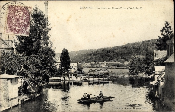 Postcard Brionne Eure, La Risle au Grand Pont, Ruderboot