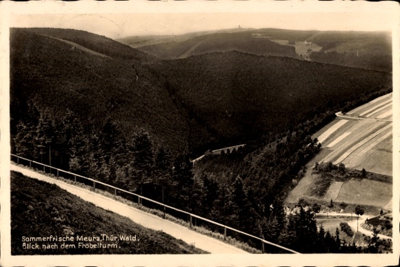 Postcard Meura in Thuringia, panorama of the Fröbelturm