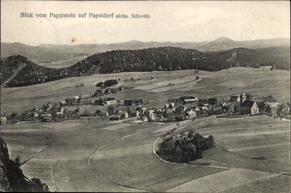 Postcard Papstdorf Gohrisch Saxon Switzerland, view from Papststein, panorama