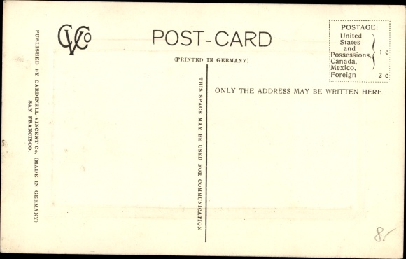 Briefkaart in passepartout met reliëf Bakersfield Californië VS, Santa Fe-depot, treinstation, baan