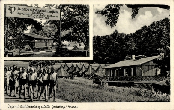 Postcard Grünberg Hessen, youth forest recreation center of the Arbeiterwohlfahrt