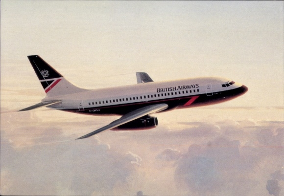 Postcard passenger aircraft British Airways, Boeing 737, Roy Huxley