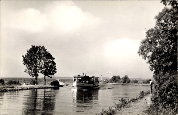 Postcard Jabel, Kölpinsee Mecklenburg Lake District, entrance to the Elde, saloon steamer Fritz Reuter