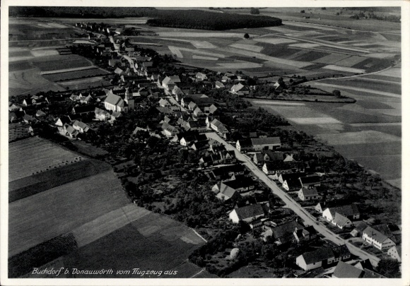 Postcard Buchdorf near Donauwörth, aerial photograph