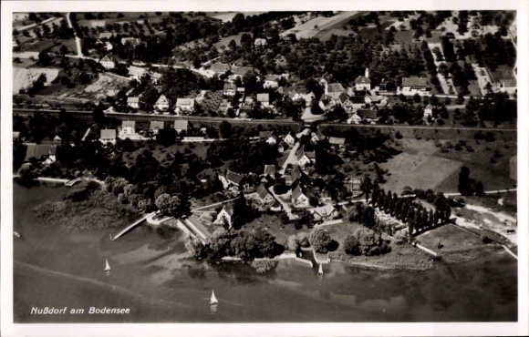 Postcard Nußdorf Überlingen in the Bodenseekreis Baden Württemberg, place, aerial photograph