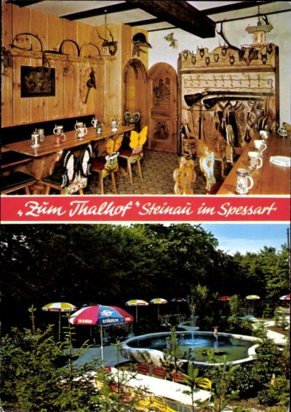 Ak Steinau an der Straße Hessen, zum Thalhof, Gastraum, Terrasse