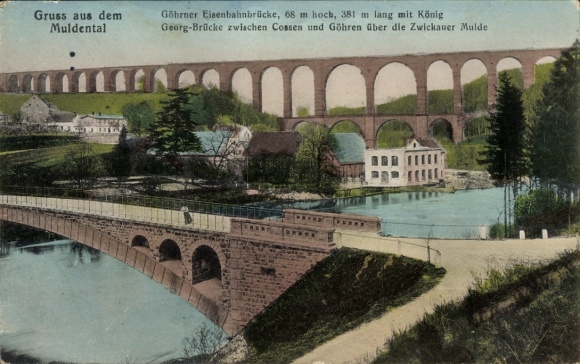 Ak Göhren Wechselburg in Sachsen, Göhrener Brücke, Viadukt, Eisenbahnbrücke