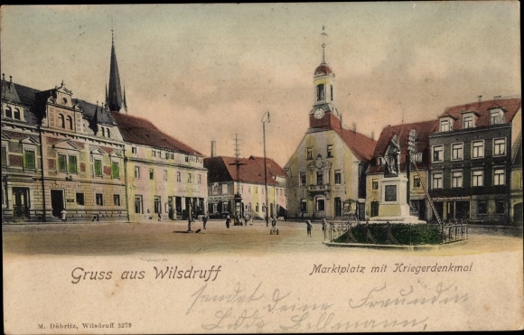 Postcard Wilsdruff in Saxony, market square, war memorial