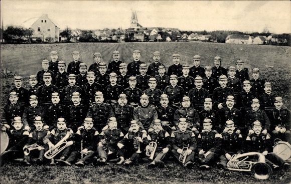 Postcard Göda in Upper Lusatia, 39th Association Day of the Lusatian Fire Brigades 1913, Fire Brigade Orchestra