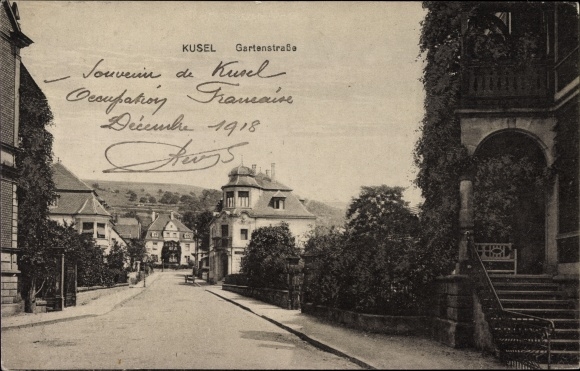Postcard Kusel am Kuselbach Rhineland Palatinate, view of Gartenstrasse, staircase, houses