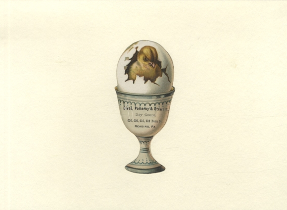 Wafer egg cup with advertising, chick in eggshell, approx. 13 x 7 cm