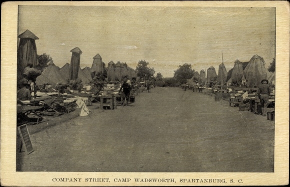 Briefkaart Spartanburg Zuid-Carolina de VS, Kamp Wadsworth, Company Street