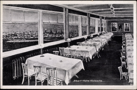 Postcard Dresden Nord Klotzsche, Restaurant Albert Höhe, interior view, Bernhard Lukaschek