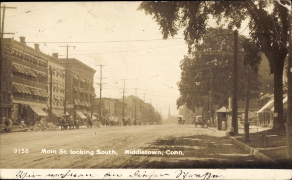 Ak Middletown Connecticut USA, Main Street naar het zuiden