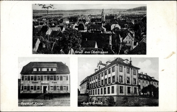 Postcard Obernzenn in Middle Franconia, Gasthof Krone, Counts. Lock