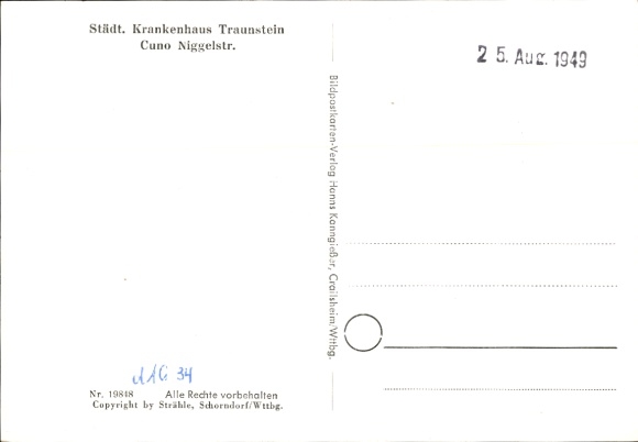Postcard Traunstein in Upper Bavaria, aerial photograph, Municipal Hospital Cuno Niggelstraße