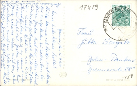 Postcard Ostseebad Bansin on Usedom, Seeschloß terrace, FDGB holiday home