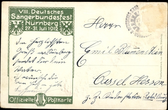 Artist PC Bankel, Nuremberg, 8. National Song Festival 1912