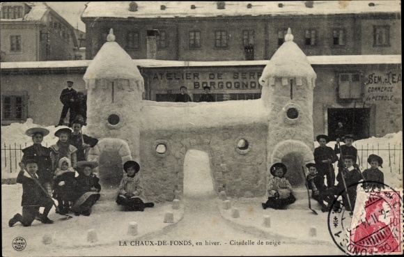 Postcard La Chaux de Fonds Kanton Neuenburg, Snow Citadel