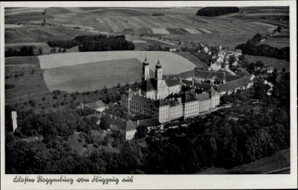 Postcard Roggenburg Swabia Bavaria, aerial photograph