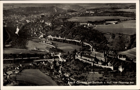 Postcard Comburg Schwäbisch Hall in Württemberg, Comburg Castle, Steinbach, Hall, from the air