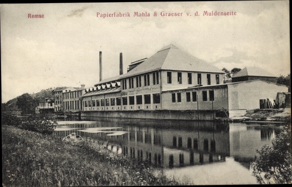 Postcard Remse an der Mulde, Mahla & Graeser paper factory