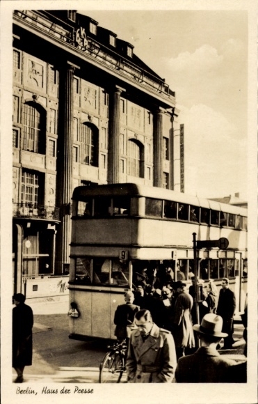 Postcard Berlin Mitte, Alexanderplatz, double-decker bus, crowd, House of the Press