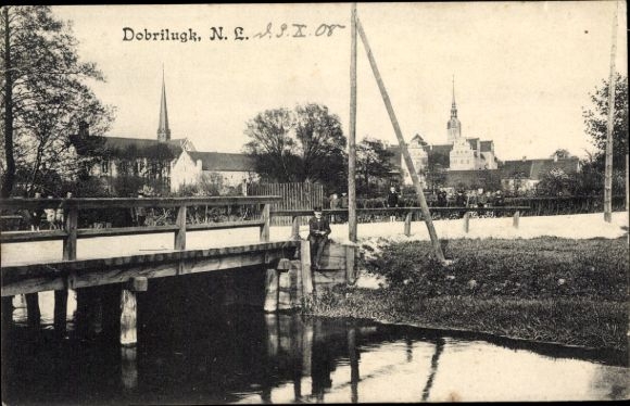Postcard Dobrilugk Doberlug Kirchhain in Brandenburg, bridge, river, church