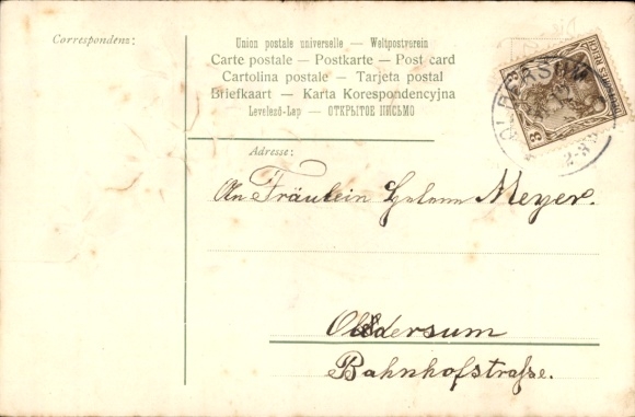 Embossed Postcard New Year, ladies' shoe with violets