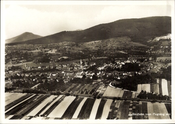 Postcard Sinzheim in Baden, aerial photograph